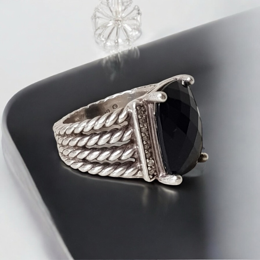 David Yurman Wheaton 16x12 Black Onyx genuine Diamond Ring size 8 - Picture 2 of 6